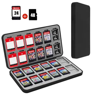 Case para Jogos Nintendo Switch FYY: Porta Cartuchos com 24 Slots e 48 Micro SD - Rígida e Antichoque