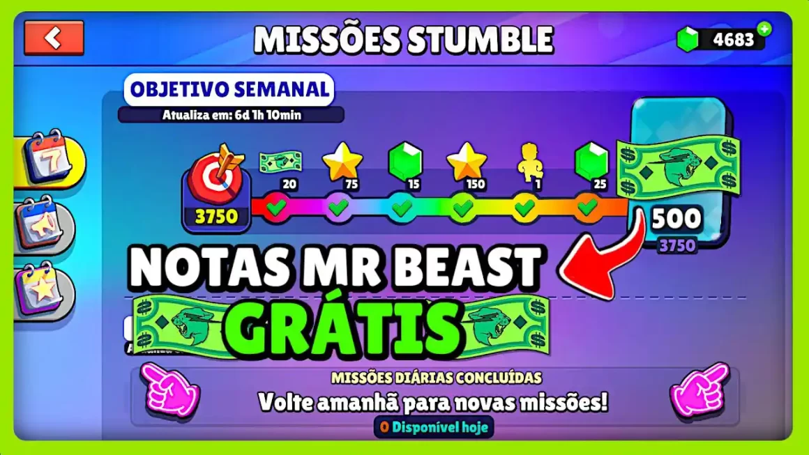 Grátis no Stumble Guys: Evento e Missões do Mr Beast