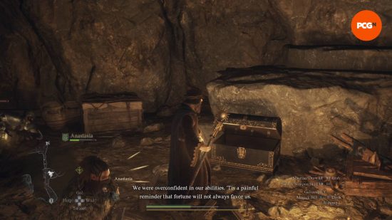 O Arisen está próximo ao baú preto que contém o item necessário para desbloquear a vocação Dragon's Dogma 2 Sorcerer.