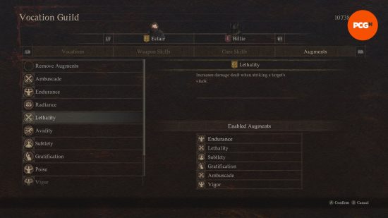 Construção de Dragon's Dogma 2 Archer: uma tela de menu mostrando todos os aprimoramentos especiais da classe Archer em Dragon's Dogma 2.