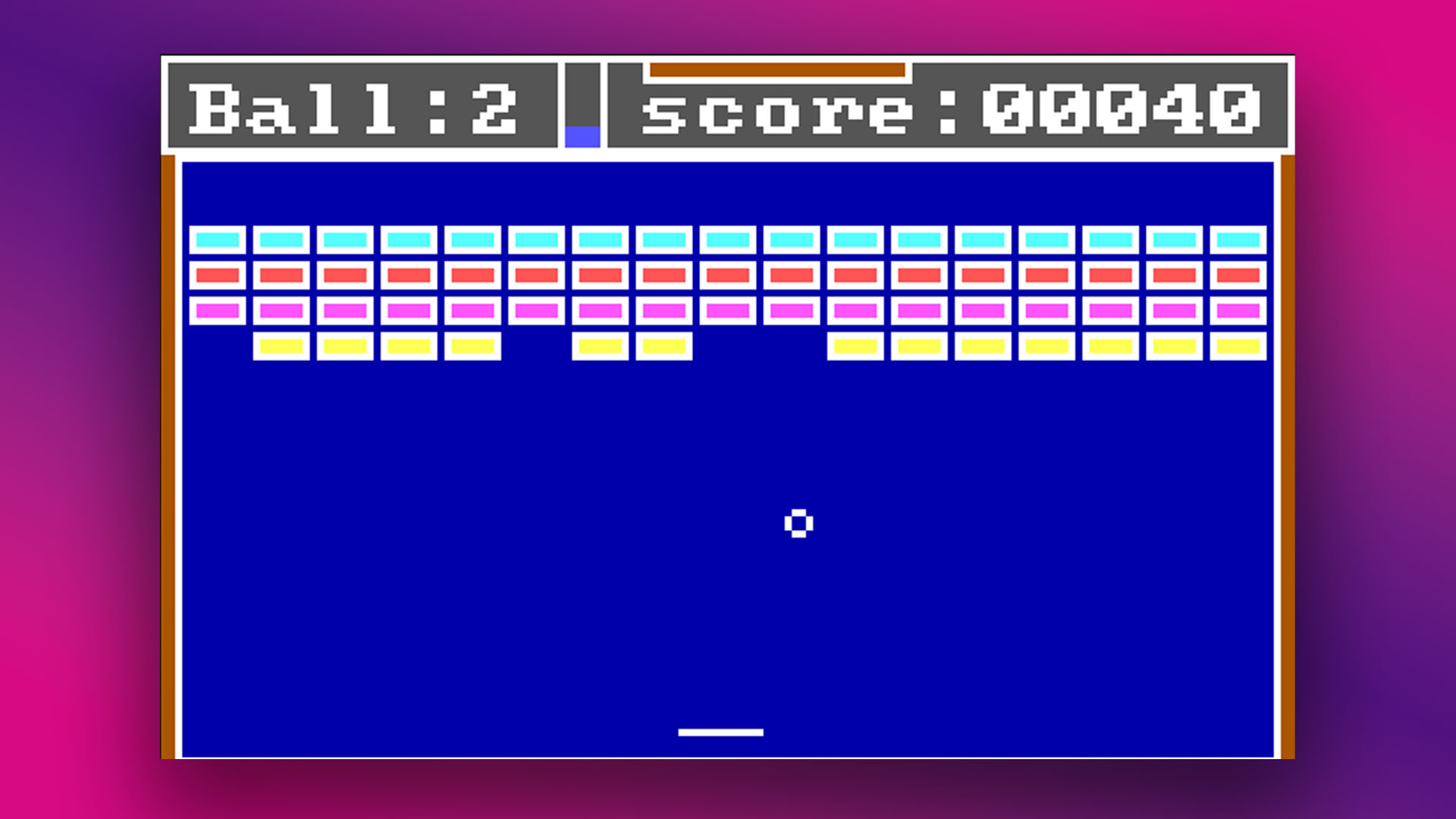 Gráficos CGA: Breakout clone Bricks em modo texto com 16 cores