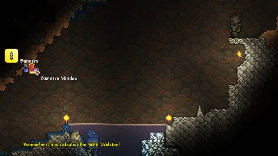 Spoiler de atualização do Terraria 1.4.5 - A nova janela de banners, permitindo coletar e colocar os itens que aumentam o dano.