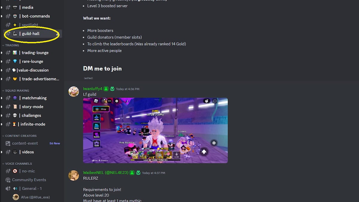 A opção de Discord de Anime Defenders