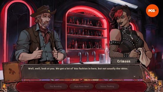 Vampire Sam talks to bartender Crimson in the Vampire Therapist demo.