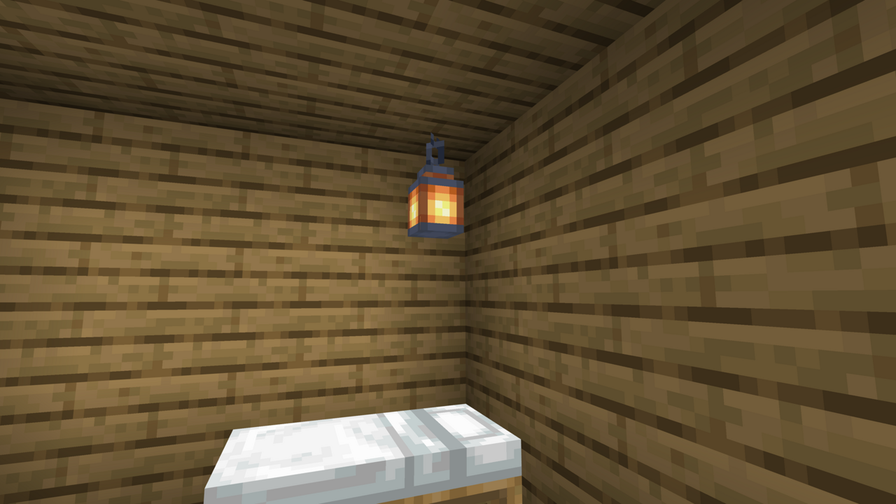 Uma Lanterna e uma Cama no Minecraft