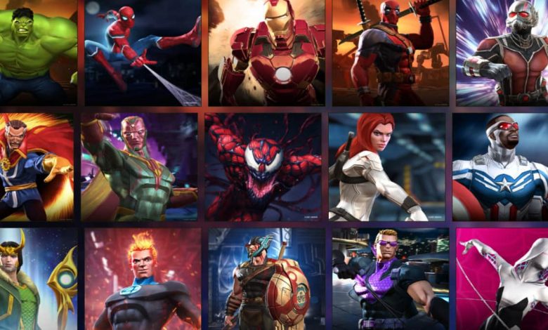 A screenshot of playable characters in Contest of Champions