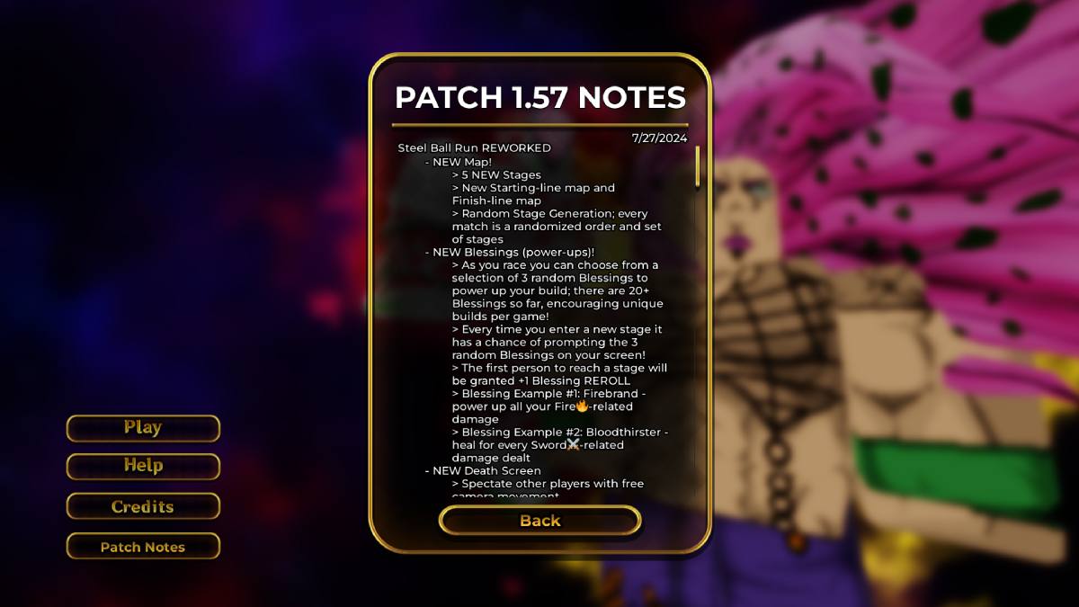 Notas do patch 1.57 de Your Bizarre Adventure