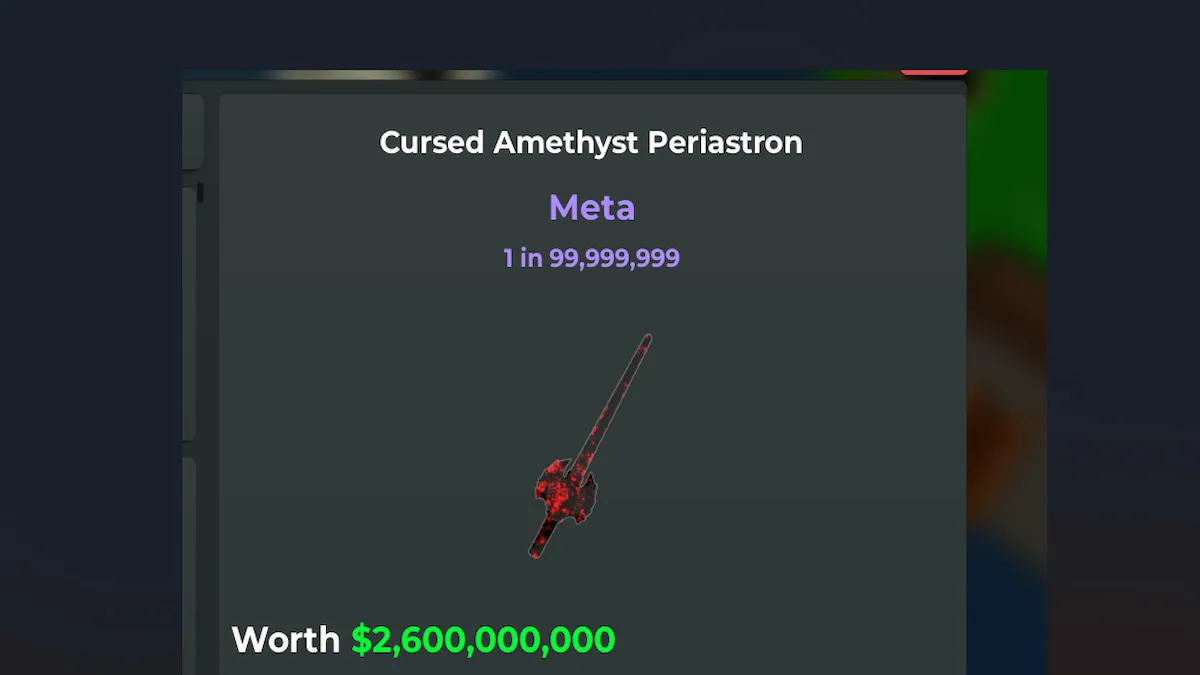 O item Periastron Amatista Maldita em Void Fishing