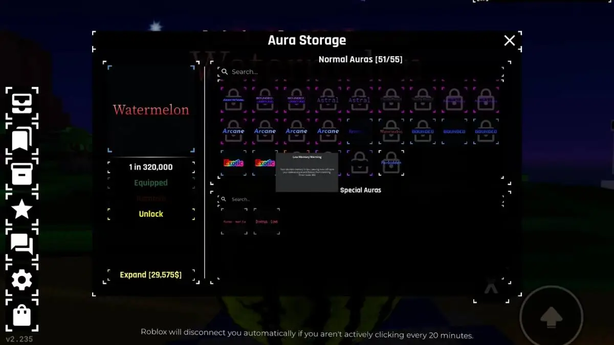 Estatísticas da Aura de Melancia em Sol's RNG