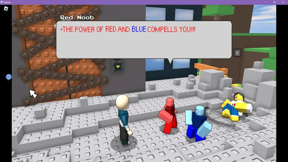 Avatar prestes a entrar em uma briga em Block Tales no Roblox.