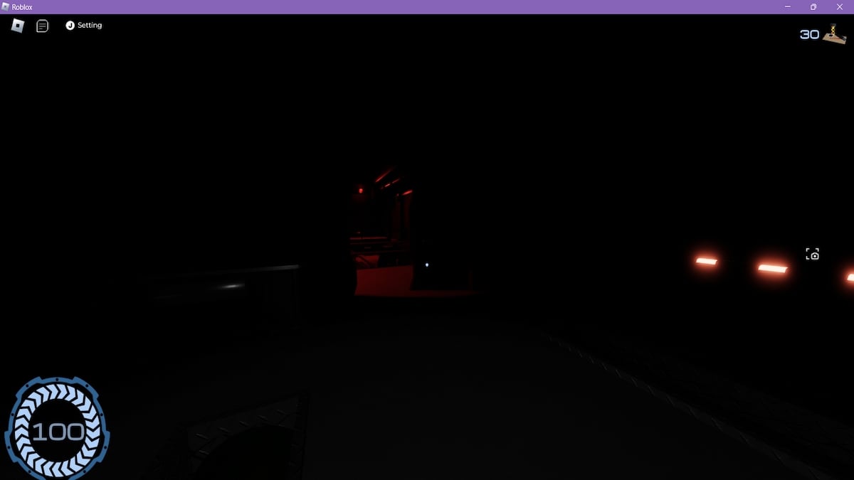 A sala de uma base banhada em luz vermelha no Pressure no Roblox.