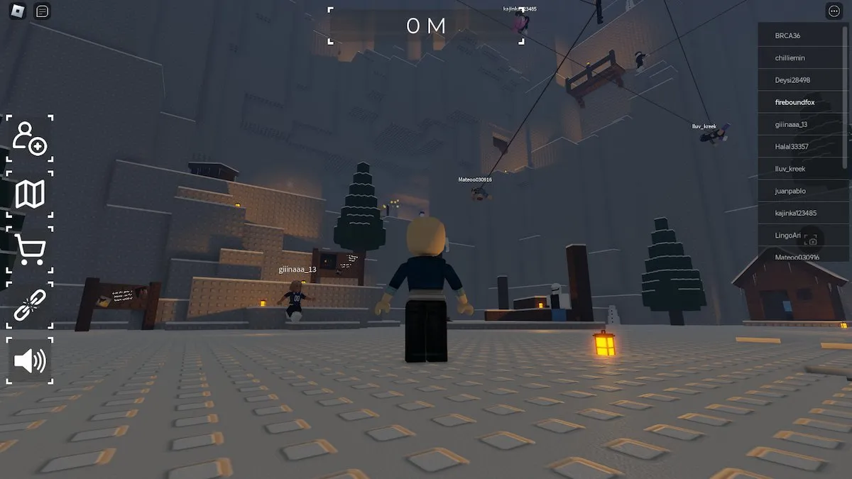 Avatares presos tentando escalar uma montanha em Altitorture no Roblox.