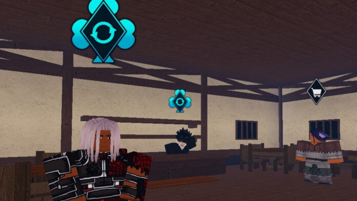 Imagem destacada para nosso guia de Clover Retribution Void Magic. Na imagem, três NPCs estão dentro de uma casa.