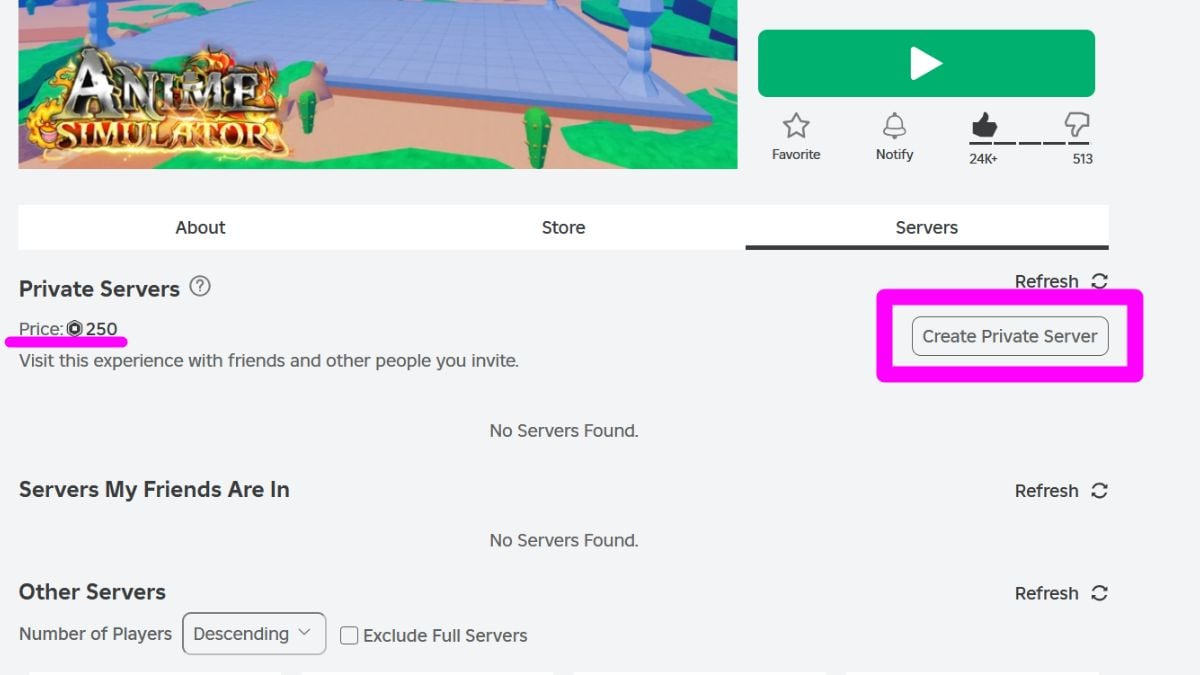 Como criar um servidor privado em Anime Simulator