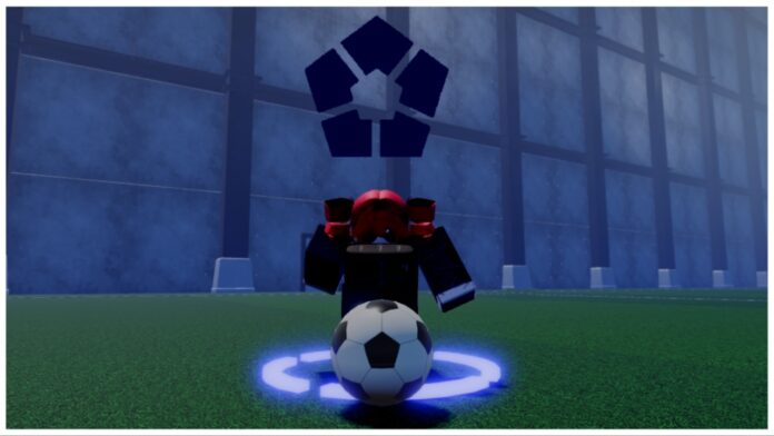 Imagem em destaque do guia de talentos habilidosos do Roblox mostrando um jogador em uniforme azul correndo em direção à câmera com uma bola. A jogadora tem uma baguete na boca e cabelo vermelho em rabos de cavalo em estilo drill, igual à Kasane Teto.