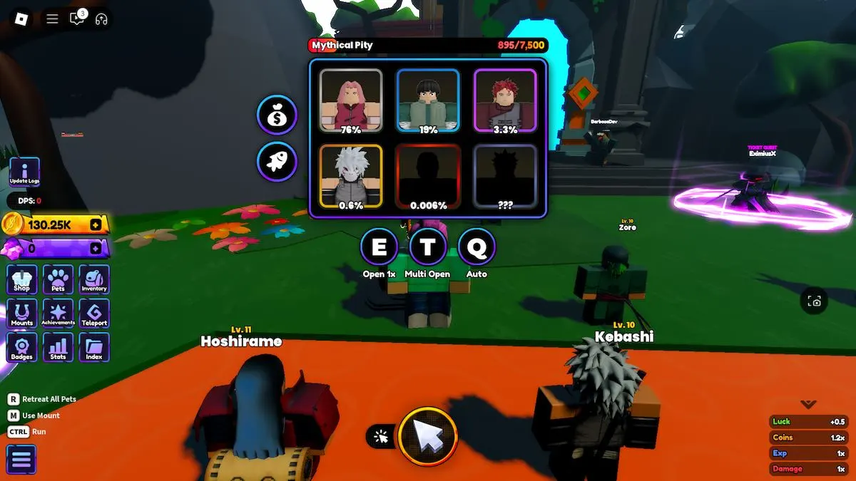 Os pets da Vila da Folha em Anime Shadow no Roblox.