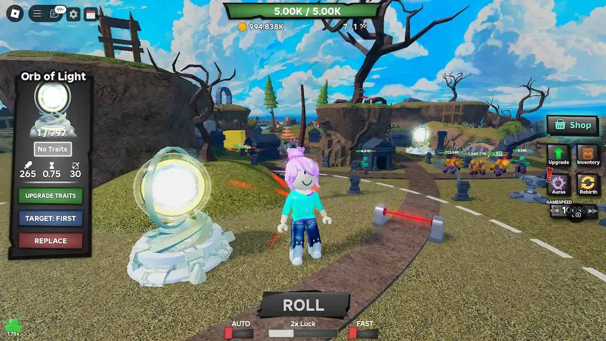 A Torre Orb of Light em Tower Defense RNG no Roblox.