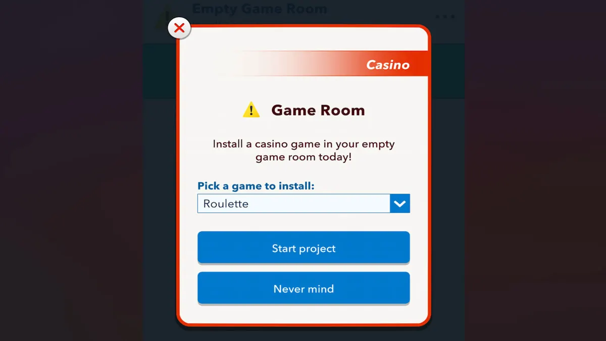 Construindo uma nova sala de jogos no Cassino de BitLife