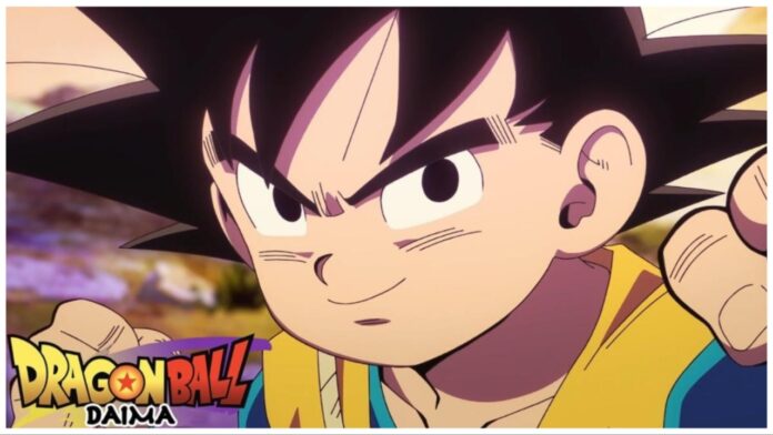 Imagem destacada do Dragon Ball Daima com Kid Goku e o título logo embaixo.