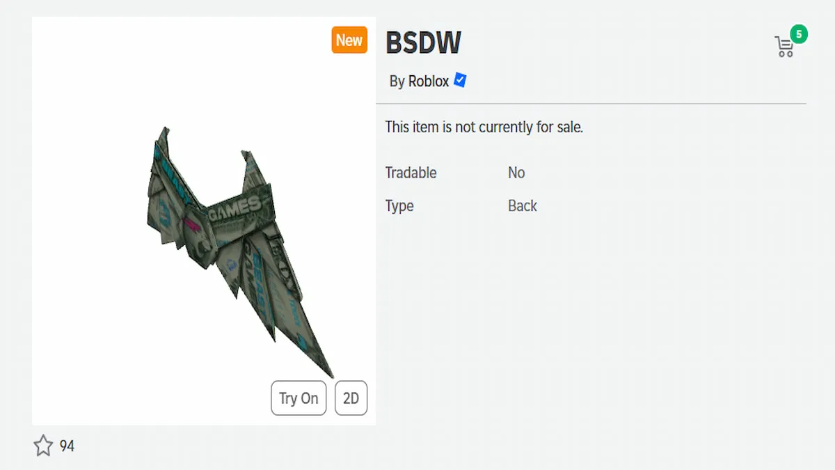 O Item BSDW no Roblox