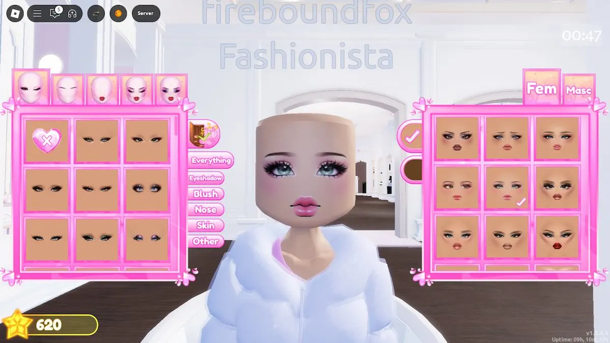 Escolhendo maquiagem para um look Harajuku no Roblox Dress to Impress.