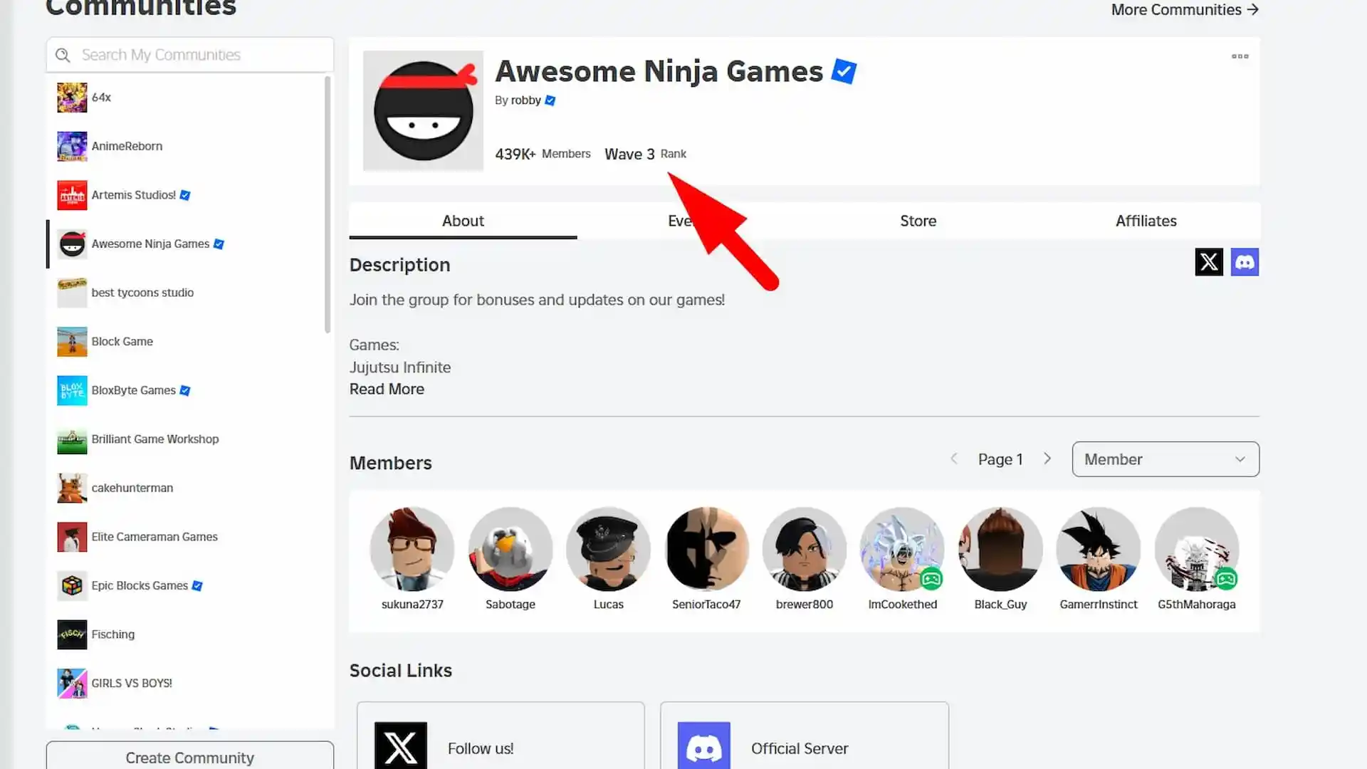 Classificação do acesso antecipado da Wave 3 no grupo Awesome Ninja Games Roblox