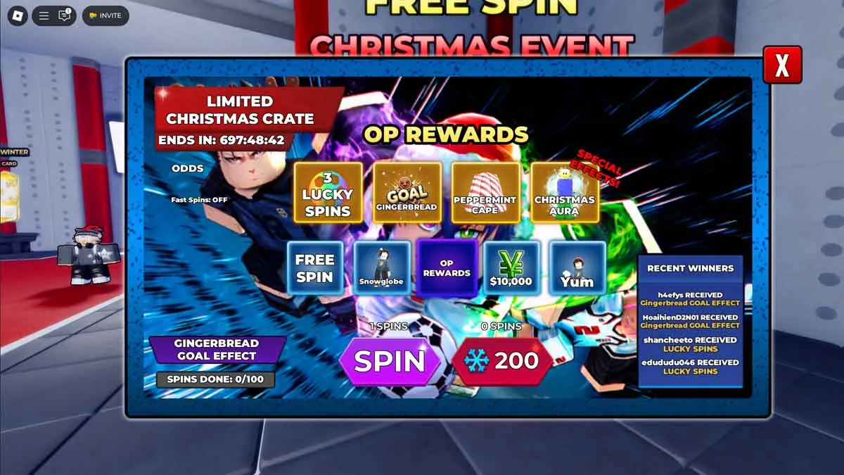 Recompensas do evento de Natal em Blue Lock Rivals