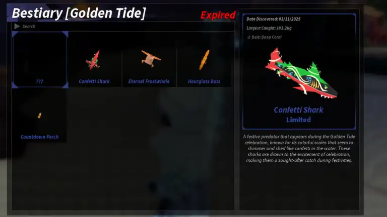 All 5 Limited Fishes in Golden Tide Pool (100% Bestiary) - Fisch