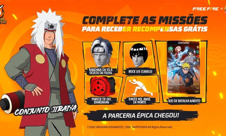 RECOMPENSAS GRATUITAS DA PARCERIA ENTRE FREE FIRE × NARUTO