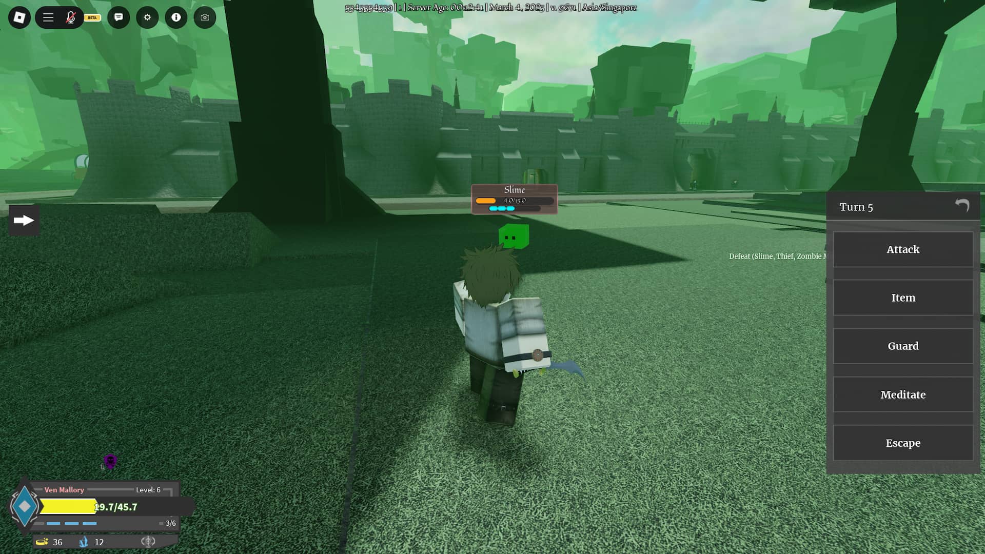 Jogador em combate na experiência Arcane Lineage no Roblox