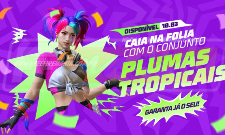 free fire como conseguir conjunto plumas tropicais no escolha royale