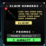 Crab Royale codes redemption screen with Pocket Tactics filled in where the code goes.