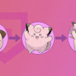 Pokemon Clefable: Clefable, Clefairy, and Cleffa in pink circles in front of a pink background