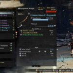 The equipment menu in Nioh 3 displaying the stats for the best build for the samurai in the early game.