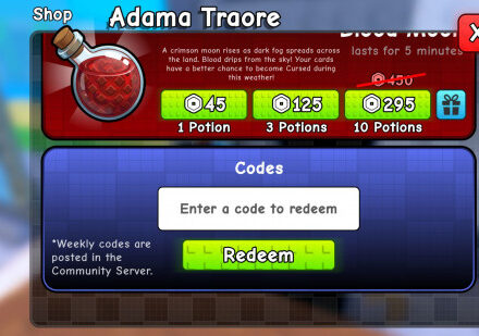 The code redeem screen in Spin a Soccer Card.