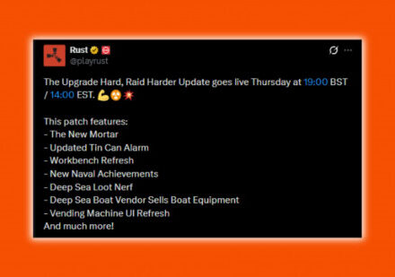 Rust update mortar: a social media post outlining the changes coming to popular survival game Rust.