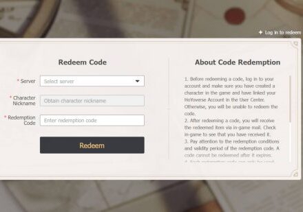 The redemption page where you can redeem Genshin Impact codes.