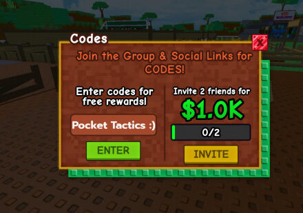 Horse RNG codes redemption screen with Pocket Tactics filled in to show where the code goes