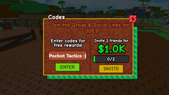 Horse RNG codes redemption screen with Pocket Tactics filled in to show where the code goes