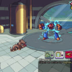 Indie Pass Coromon: An image of two monsters battling inside a lab area