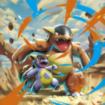 the pokemon Kangaskhan and its baby surrounded by rocks