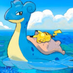 Pokemon Lapras carrying Pikachu on its shell in its TCG Pocket card art