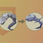 Pokemon Onix: Onix's evolution chart into Steelix on a brown PT background