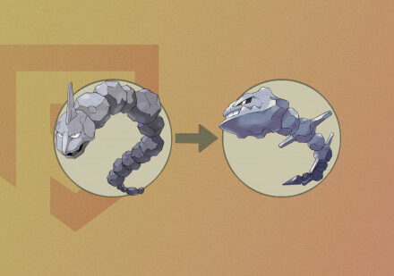 Pokemon Onix: Onix's evolution chart into Steelix on a brown PT background