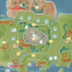 Heartopia animals - map of all locations for the eight wild animal types. Ring to mark where they are in red, plus red text to label. If you cannot see this picture, there are descriptions underneath.