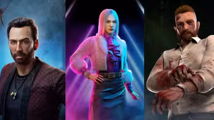 Three survivors Nicolas Cage, Yun-Jin Lee and David King from Dead by Daylight