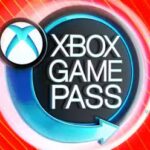 A glowing blue Xbox Game Pass sign on a red background with thin diagonal stripes.