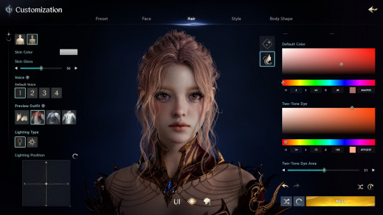 The character creation screen in AION 2.