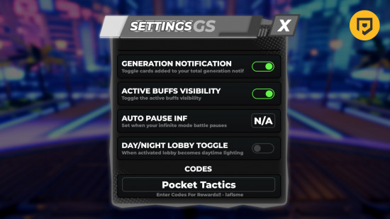 Card Chronicles codes: A screenshot of the code redemption screen with Pocket Tactics in the box and a PT logo in the top right corner