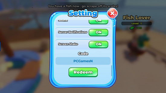 Redeeming Scale Slimy Fish codes on Roblox.